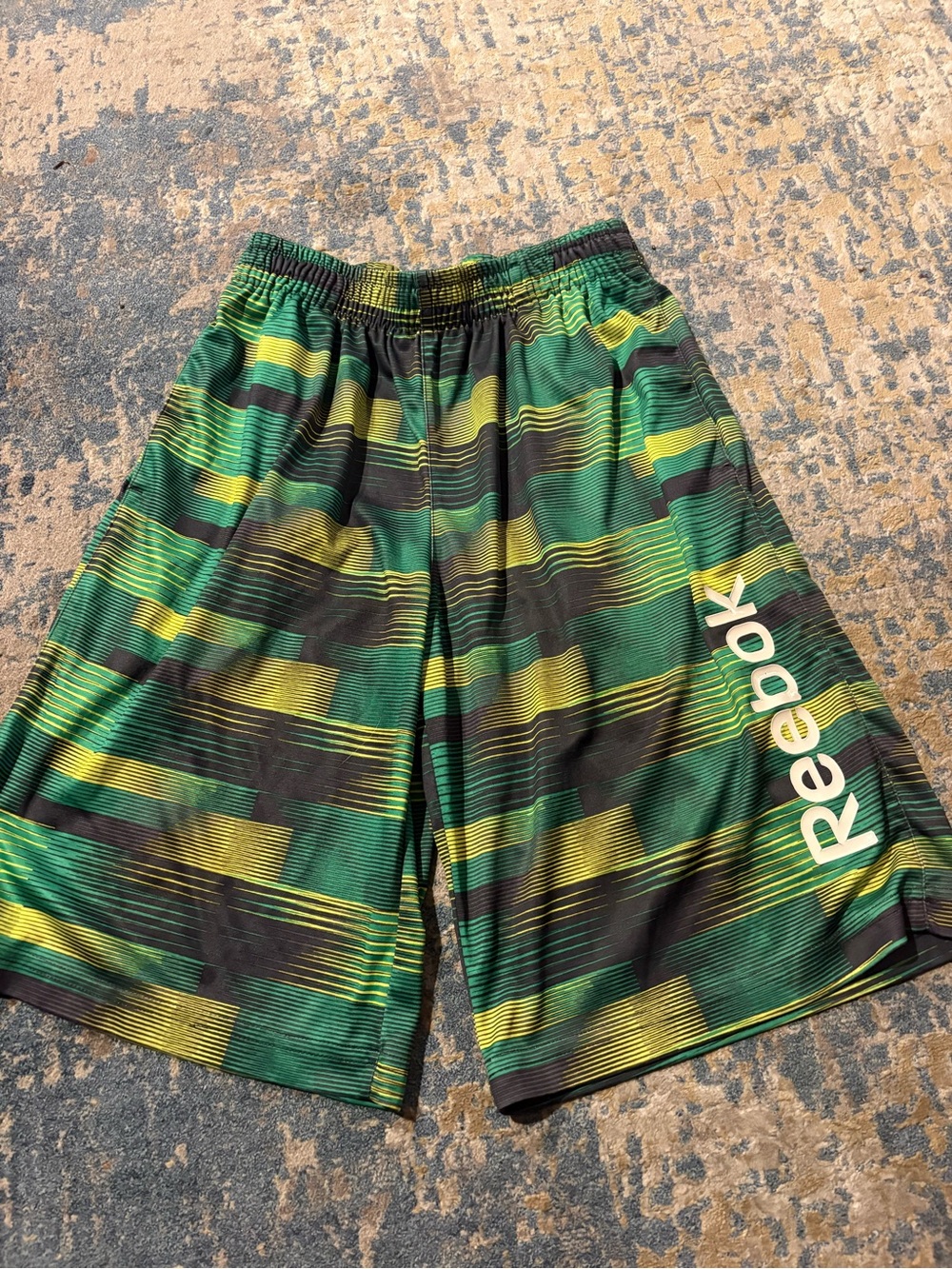 Reebok Green and Yellow Striped Athletic Shorts size 14/16
